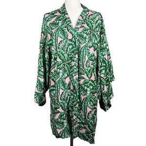 Kenny Flowers Beverly Hills Green Pink Long Sleeve Kimono Cover Up Size L